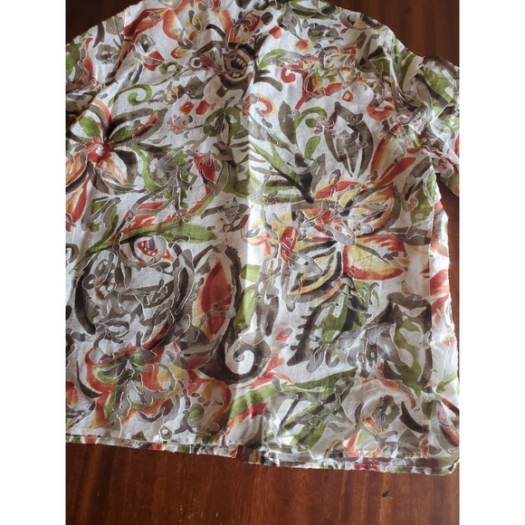Alfred Dunner Plus Earth Toned Floral Semi Sheer 3/4 Sleeve Button Down Top 14 P - Picture 8 of 8
